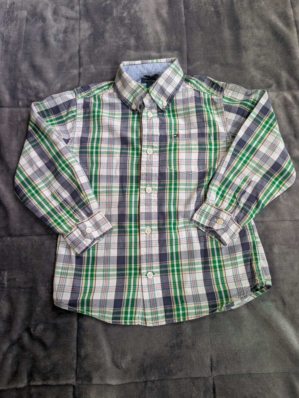 Boys Green Plaid Button-Down Shirt - Tommy Hilfiger Size 5